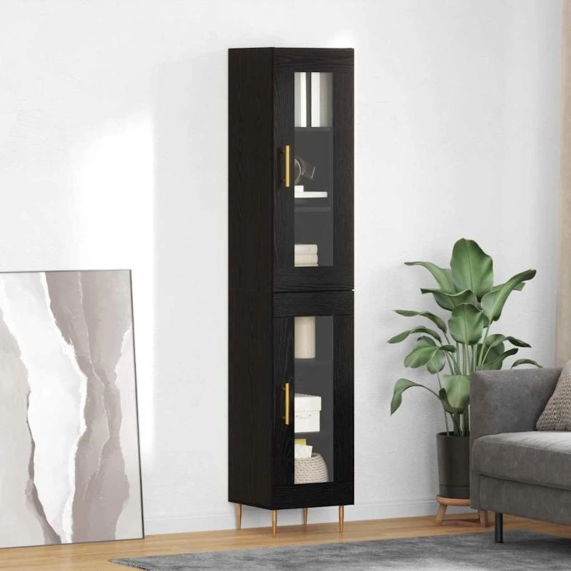 vidaXL Highboard 2 pc Sort, 34,5 x 34 x 180 cm, Konstrueret Træ