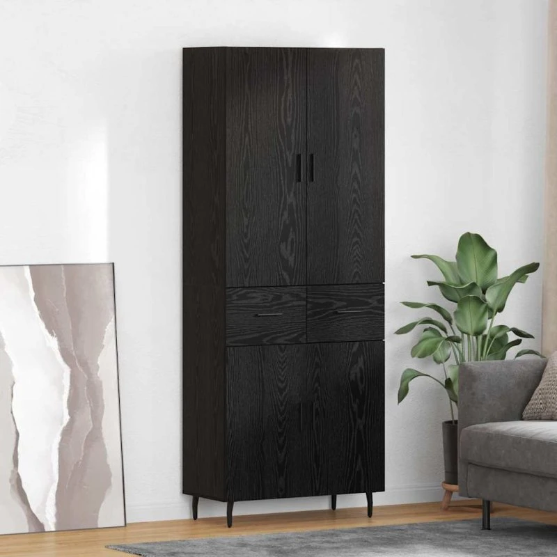 vidaXL Highboard med skuffe 2 stk, Sort eg Ingeniørtræ og glas