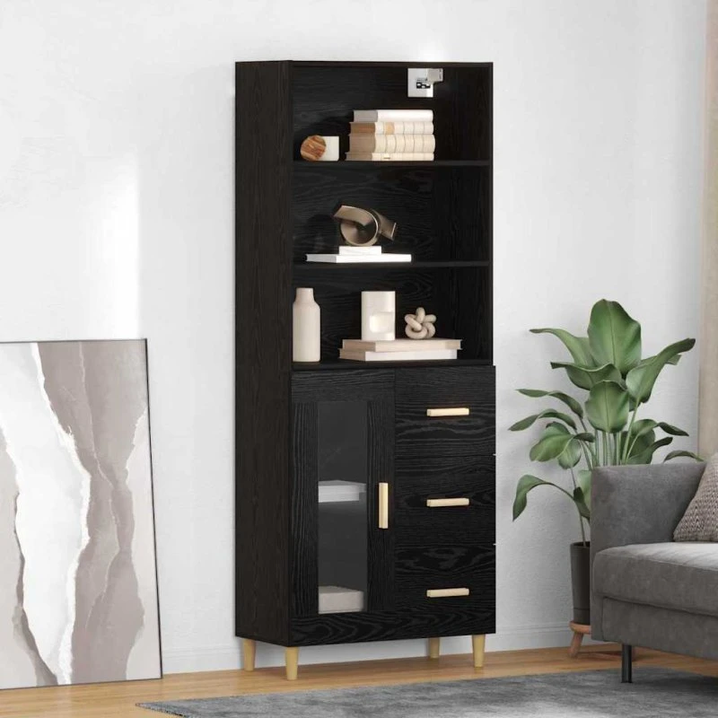 vidaXL Highboard Sort 69,5 x 32,5 x 180 cm Konstrueret Træ