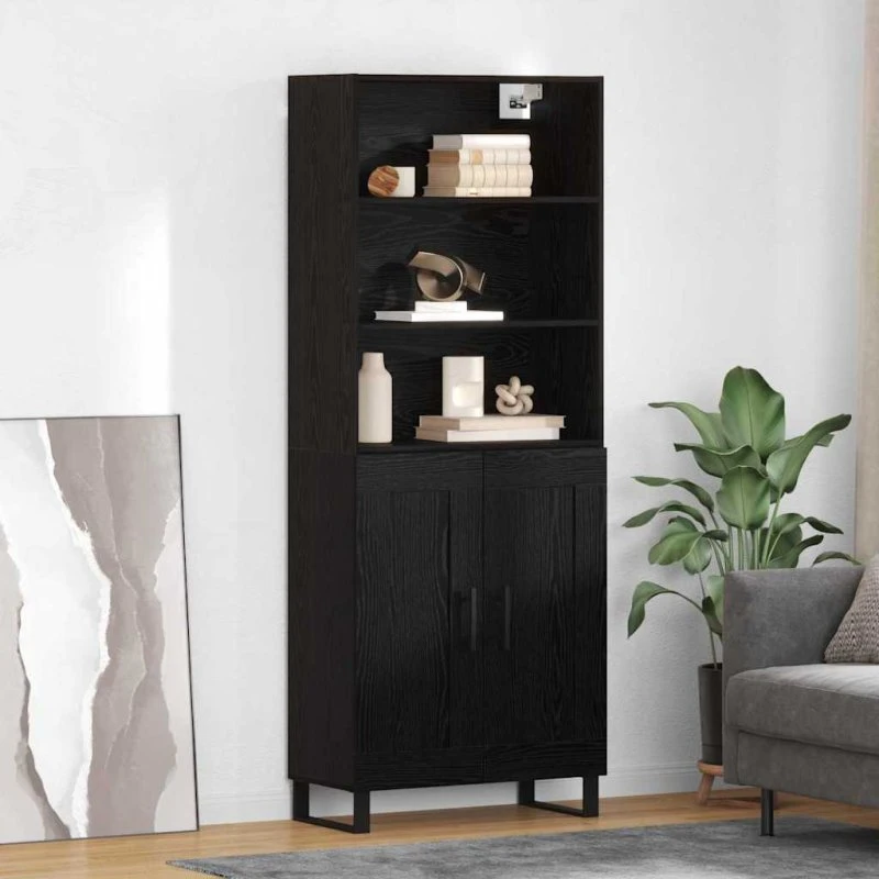 vidaXL Highboard med skuffe 2 stk, Sort, Konstrueret træ