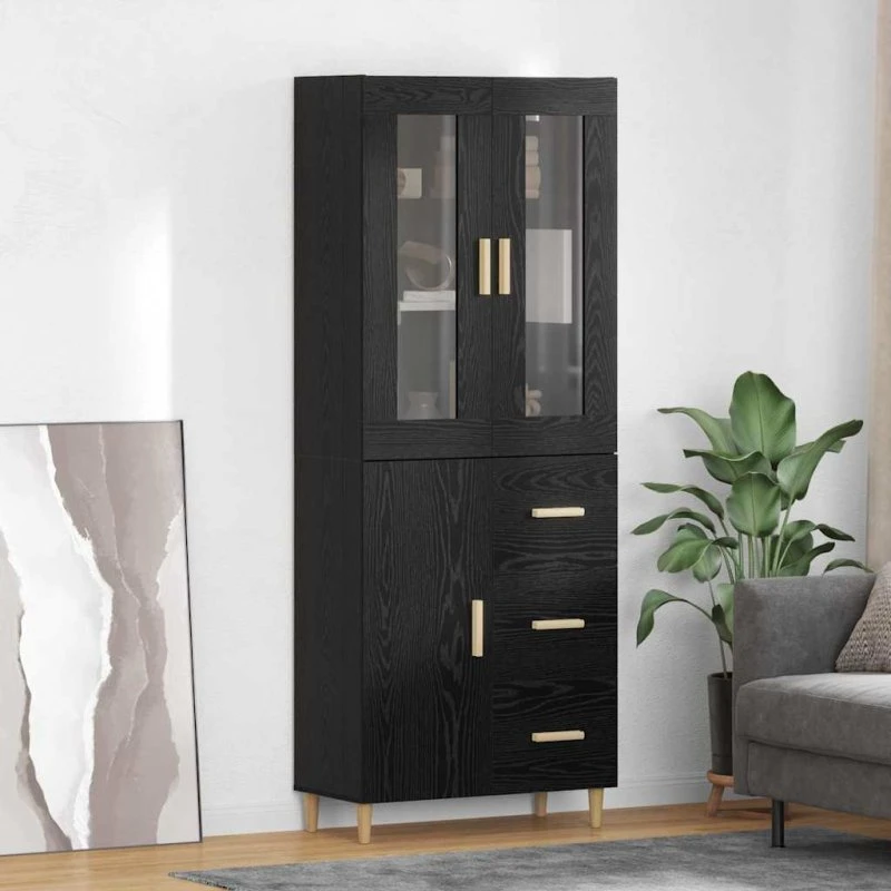 vidaXL Highboard med skuffe, Sort, 34,5 x 34 x 180 cm, Konstrueret træ