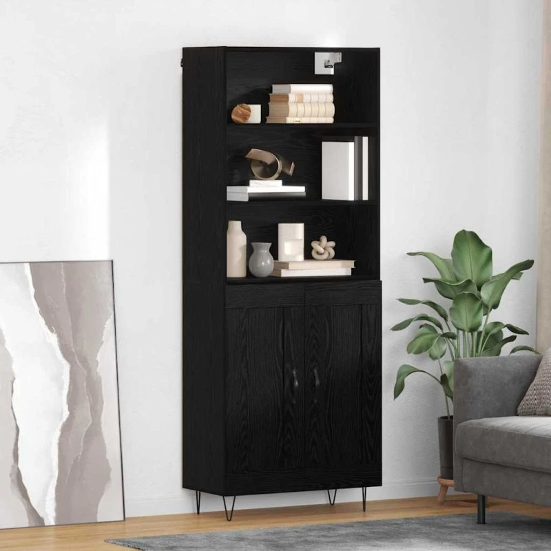 vidaXL Highboard med skuffe 2 stk, Sort eg Konstrueret træ
