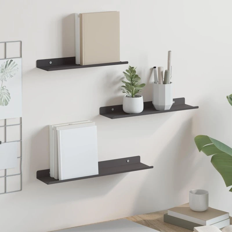 vidaXL Svævende hylde 3 stk Sort 40 x 9 x 2,5 cm Stål