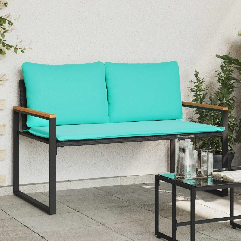 vidaXL bænk med pude, sort og turkis, 115 x 65 x 72 cm
