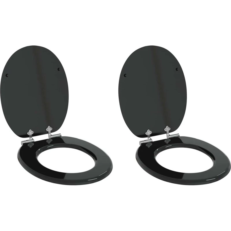 vidaXL Blødt lukket Toiletbræt 2 stk, Sort, 44 x 38 cm, MDF