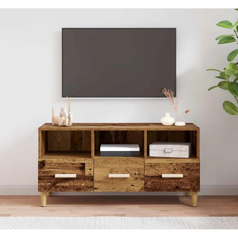 vidaXL TV-skab med skuffe, gammelt træ, 102 x 36 x 50 cm