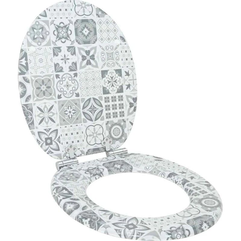vidaXL Blødt lukket Toiletbræt Blå og Hvid Porcelæn 44 x 38 cm