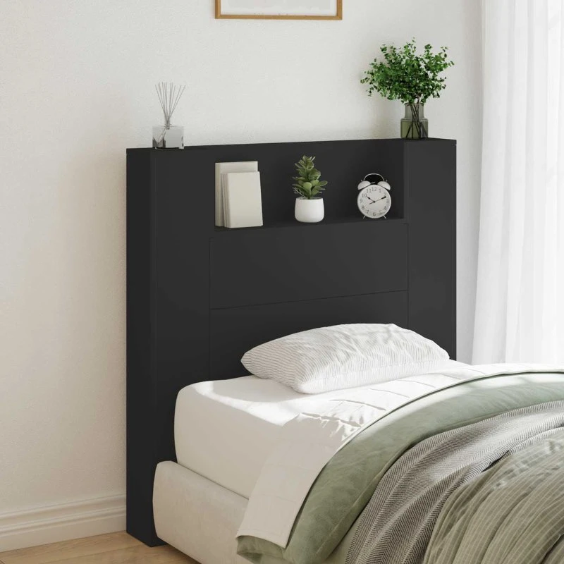 vidaXL Hovedgærde Sort 100 x 16,5 x 103,5 cm Konstrueret Træ med LED
