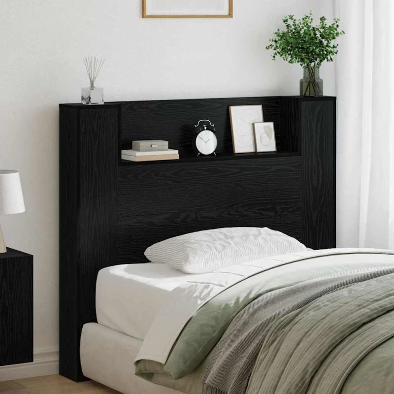 vidaXL Hovedgærde Sort 120 x 15 x 103,5 cm Konstrueret Træ med LED