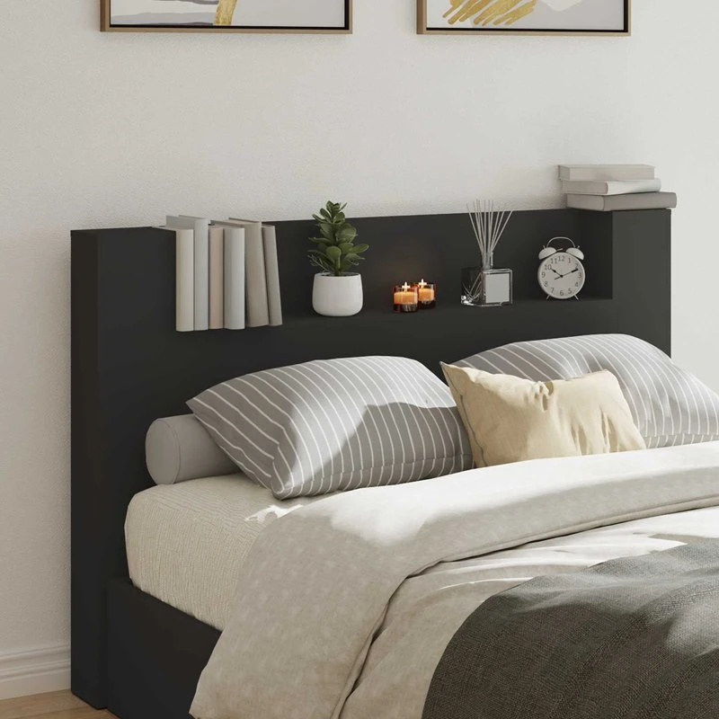 vidaXL Hovedgærde Sort 160 x 16,5 x 103,5 cm Konstrueret Træ med LED