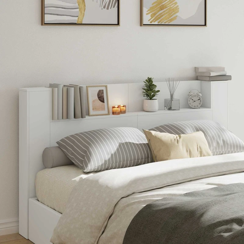 vidaXL Hovedgærde Hvid 180 cm med LED-hylde