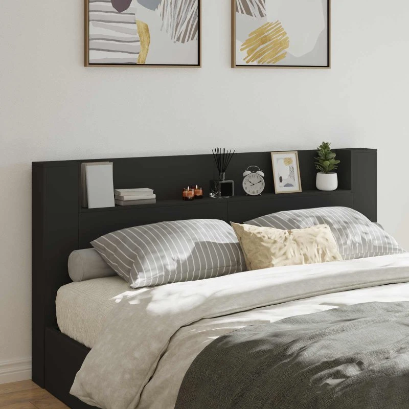 vidaXL Hovedgærde Sort 200x16,5x103,5 cm Konstrueret Træ med LED