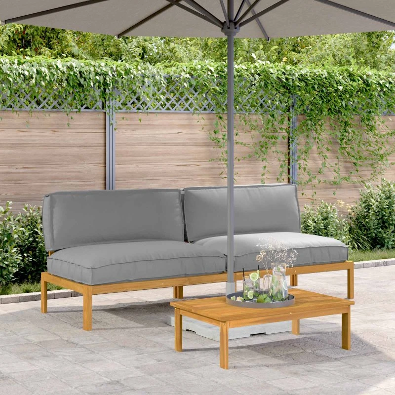 vidaXL Sofa Sæt Grå 240 x 80 x 69 cm med Pude, Massivt Akacietræ