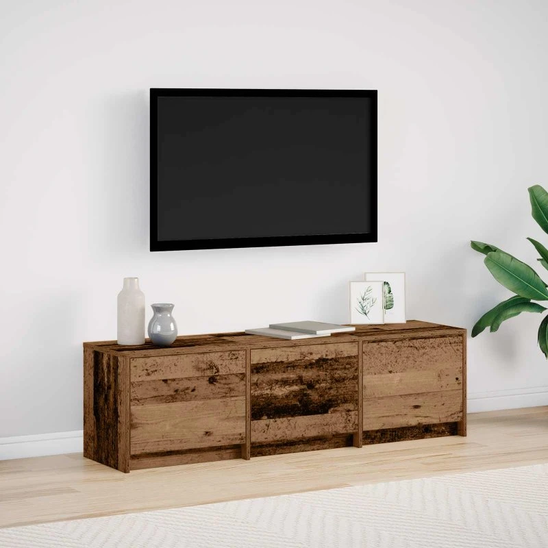 vidaXL TV-skab med LED, gammelt træ, 140 x 34 x 40 cm, konstrueret træ