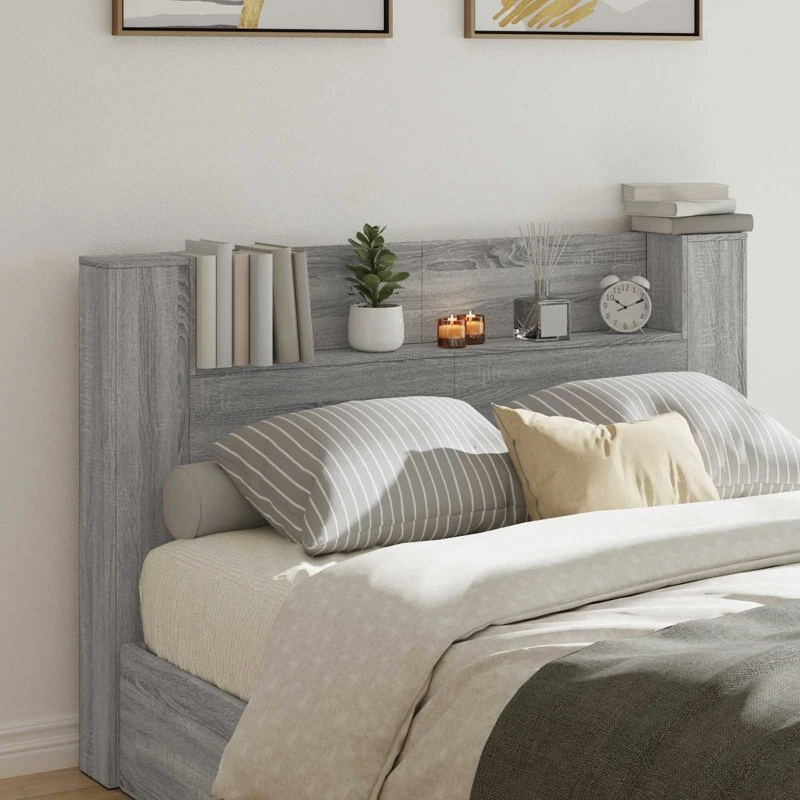 vidaXL Hovedgærde kabinet med LED Grå Sonoma 160 x 16,5 x 103,5 cm