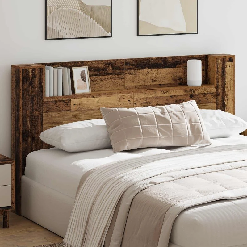 vidaXL Hovedgærde Kabinet med LED, Gammelt Træ, 180 x 16,5 x 103,5 cm