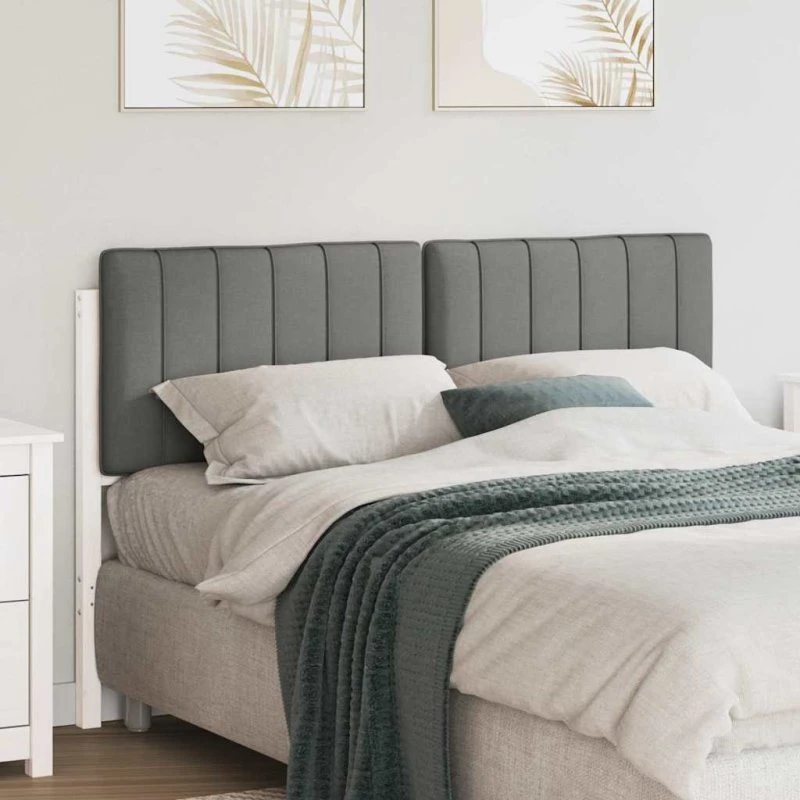 vidaXL Polstret Sengegavl 140 cm Hvid/Lys Grå, Massiv Fyrretræ