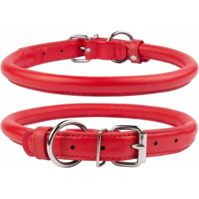 WauDog Rundsyet Læderhalsbånd Rød L 45-53 cm