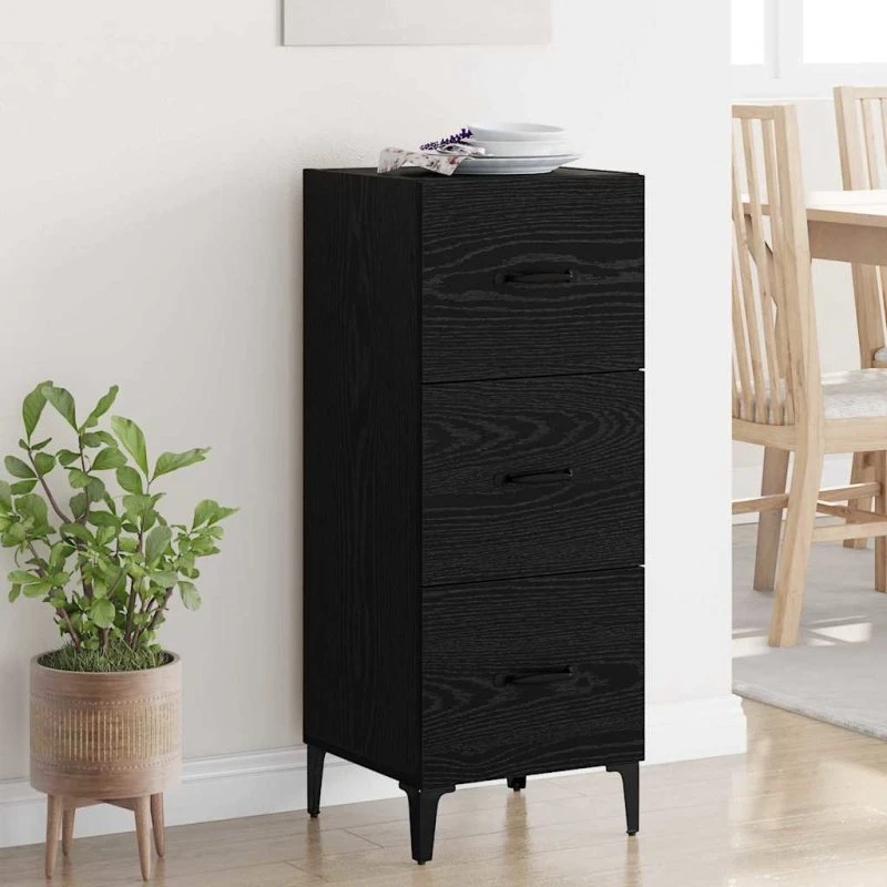 vidaXL Sideboard med skuffe, Sort, 34,5 x 34 x 90 cm, Konstrueret træ