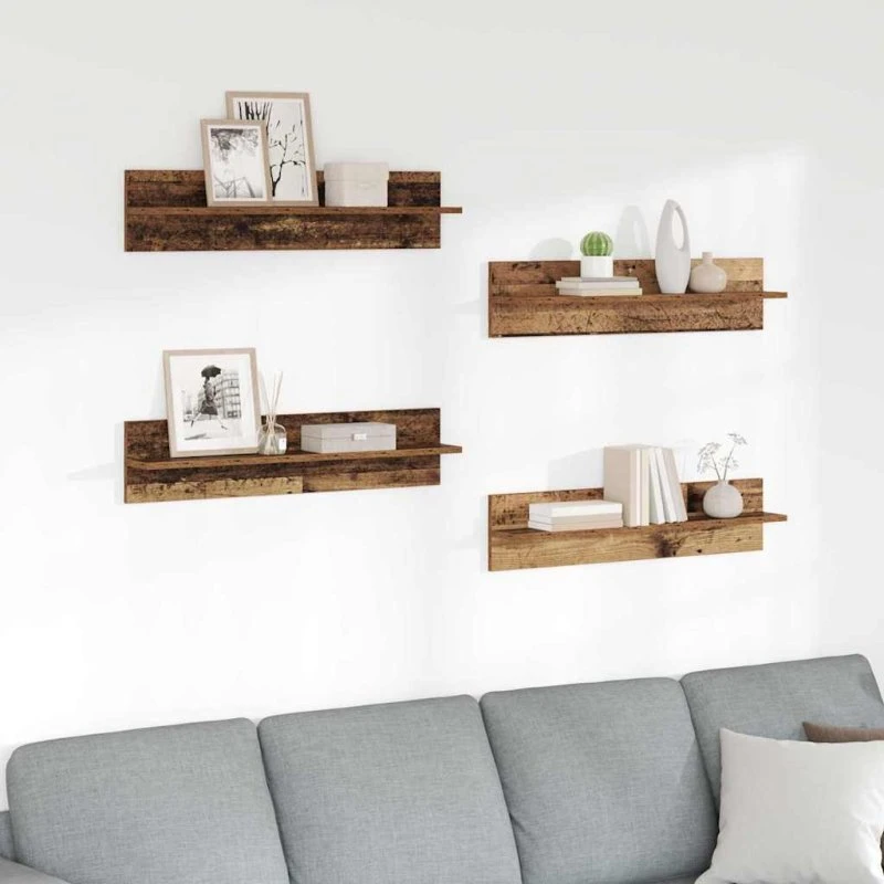 vidaXL Væghylder 4 stk Gammelt Træ 80 x 11,5 x 18 cm Konstrueret Træ