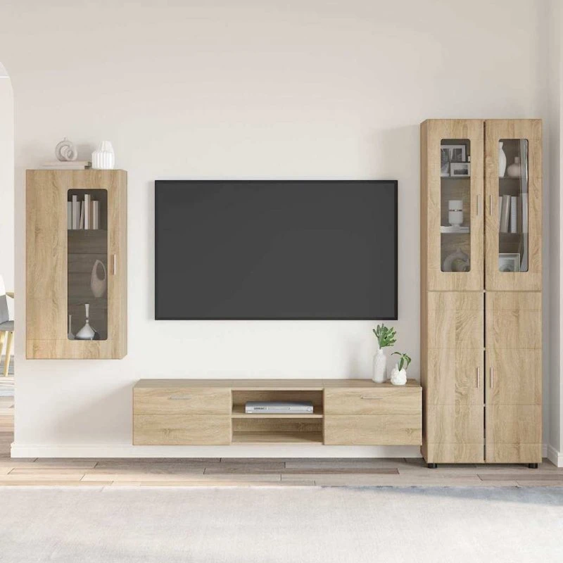 vidaXL FLORIN 3-tiers TV-møbelsæt med skuffe, Sonoma eg, konstrueret træ