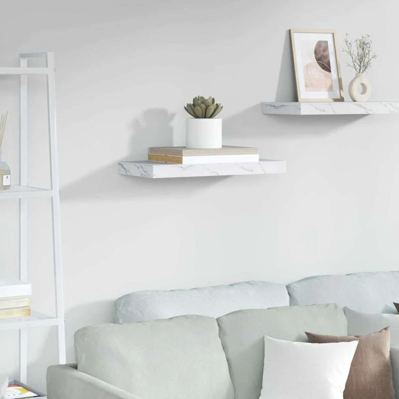 vidaXL Vægmonteret Hvid Marmor Hylde 50 x 23 x 4 cm Konstrueret Træ