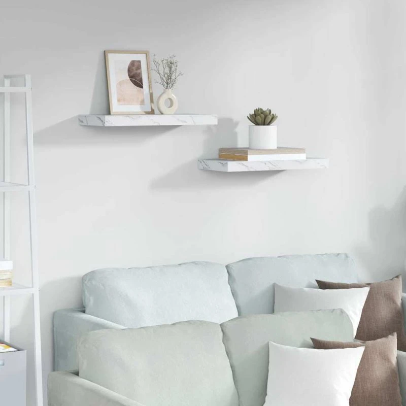 vidaXL Væghylde 2 stk Hvid Marmor 50 x 23,5 x 4 cm Konstrueret Træ