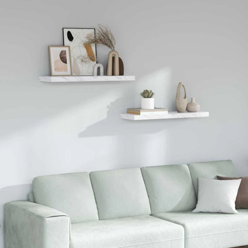 vidaXL Væghylde 2 stk Hvid Marmor 80 x 23,5 x 4 cm Konstrueret Træ