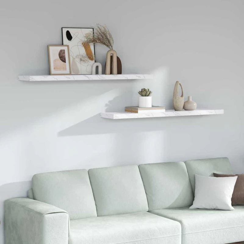 vidaXL Væghylde 2 stk Hvid Marmor 120 x 23,5 x 4 cm Konstrueret Træ