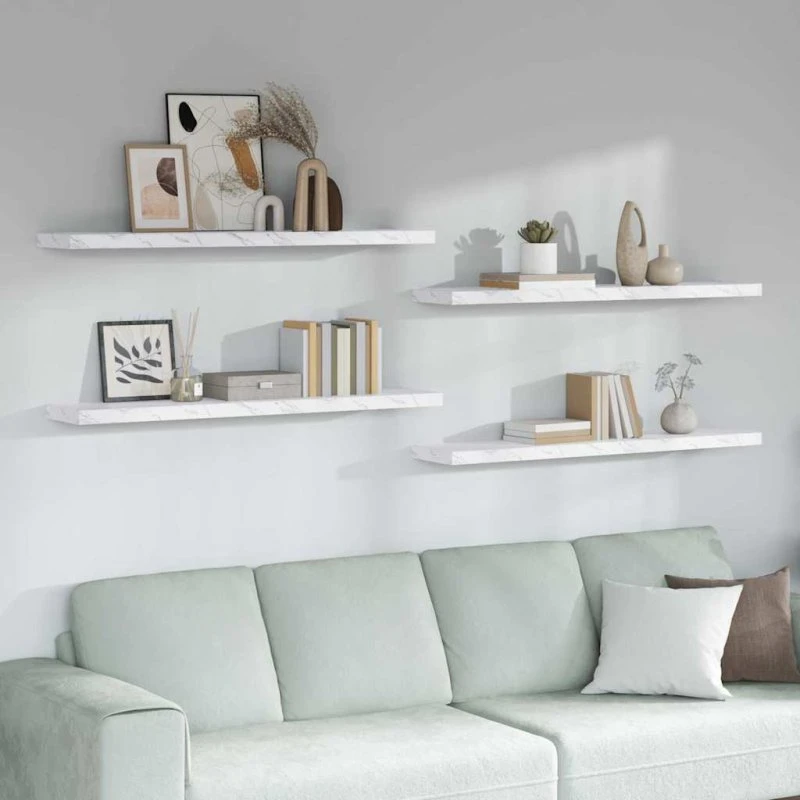 vidaXL Væghylde 4 stk Hvid Marmor 120 x 23,5 x 4 cm Konstrueret Træ