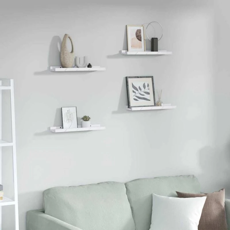 vidaXL Væghylde 4 stk Hvid Marmor 40 x 9 x 3 cm Konstrueret Træ