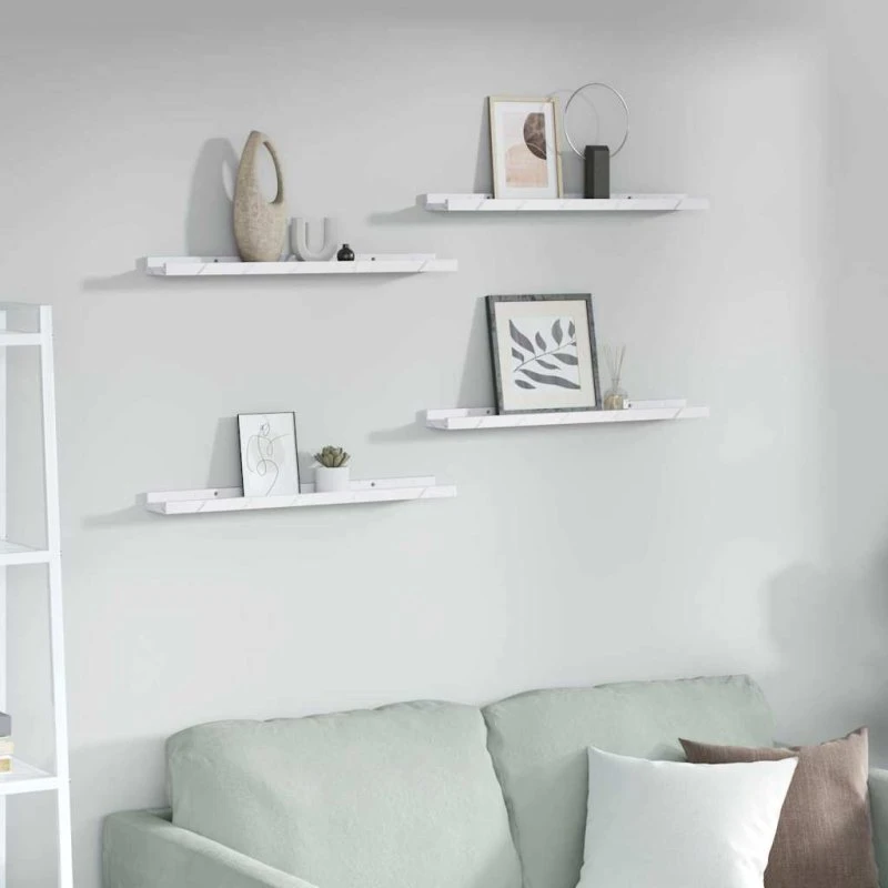 vidaXL Væghylde 4 stk Hvid Marmor 60 x 9 x 3 cm Konstrueret Træ
