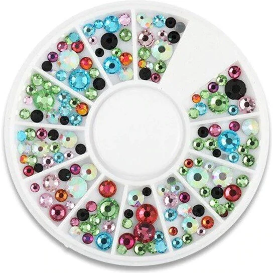 Nailster Farvede Runde Rhinsten - Smykkehjul