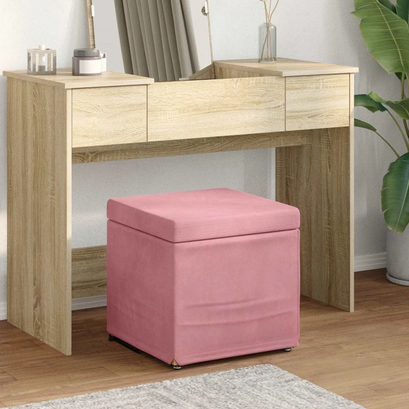 vidaXL Taburet Lyserød 41 x 41 x 40 cm Velour og konstrueret træ