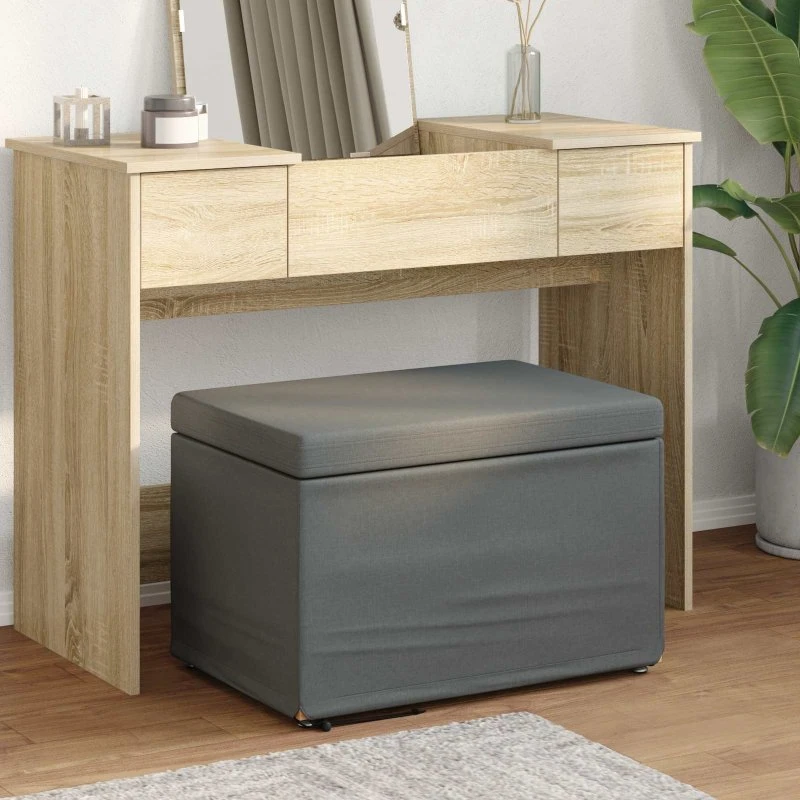 vidaXL Taburet Mørkegrå 61 x 41 x 40 cm Stof og konstrueret træ