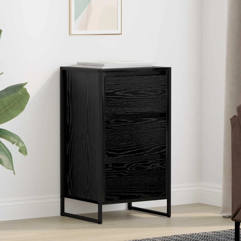vidaXL Sideboard med skuffe, Sort, 42 x 36 x 75,5 cm, Konstrueret træ