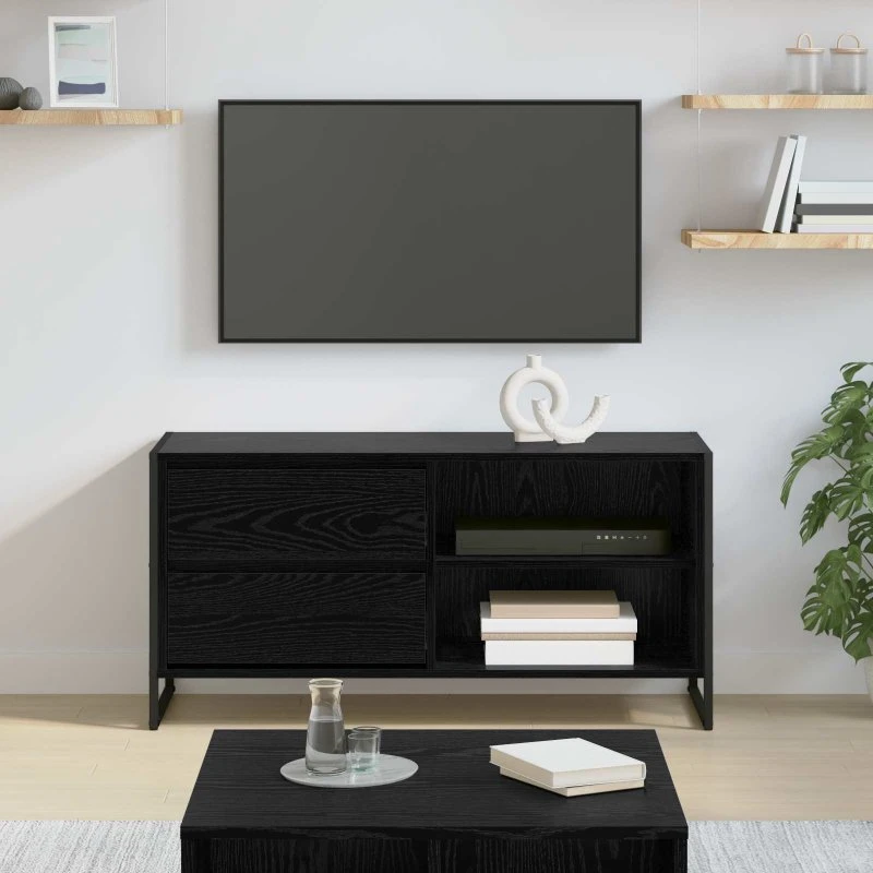vidaXL TV-skab med skuffe, Sort, 100 x 36 x 49,5 cm, Konstrueret træ