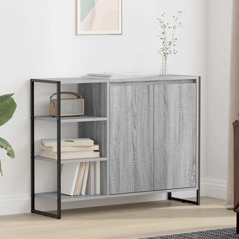 vidaXL Sideskab Grå Sonoma 96,5 x 30 x 75 cm Konstrueret Træ