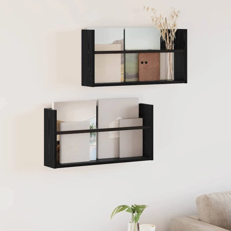 vidaXL Magasin Rack 2 stk, Sort, 60 x 12 x 30 cm, Konstrueret Træ