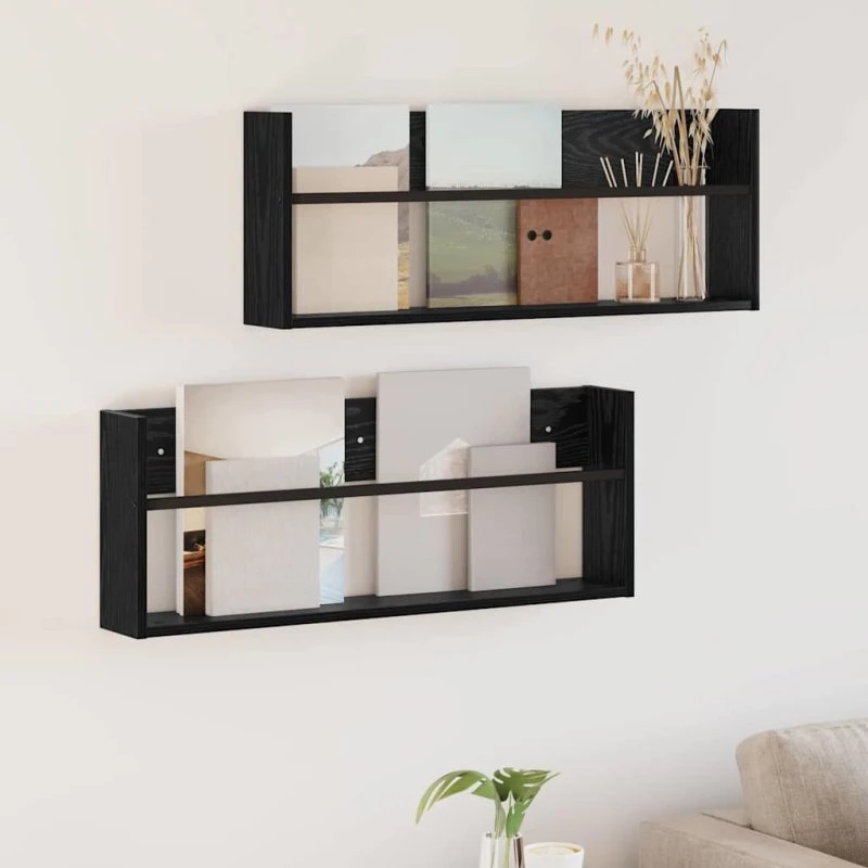vidaXL Magasin Rack 2 stk, Sort, 80 x 12 x 30 cm, Konstrueret Træ