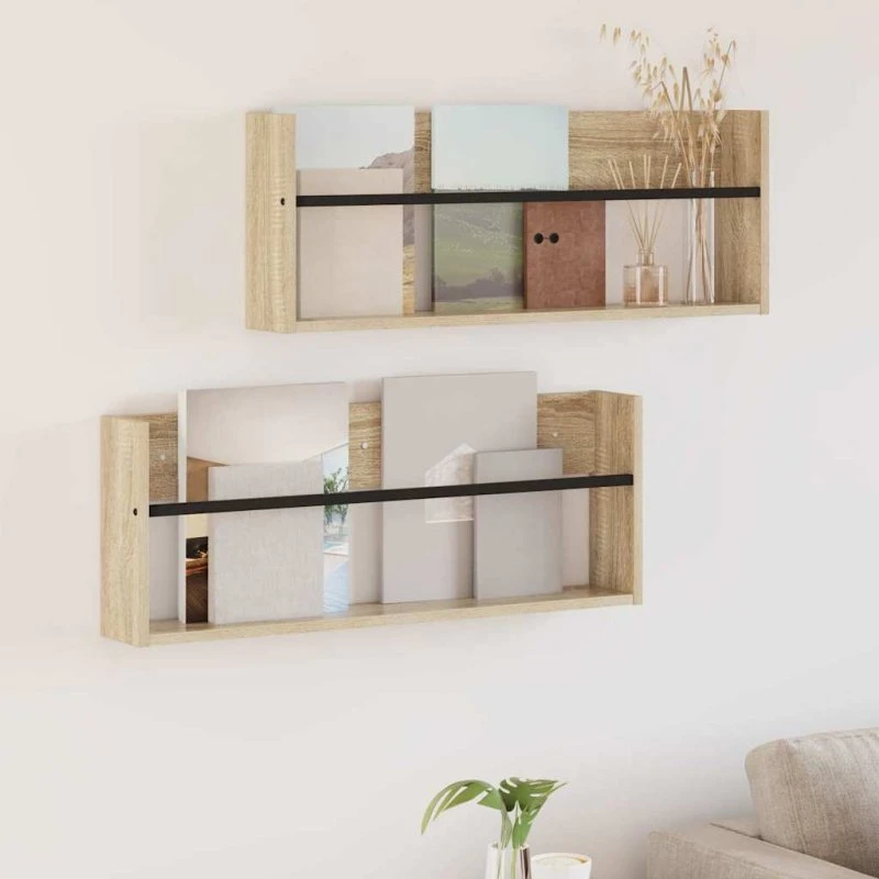vidaXL Magasin Rack 2 stk Sonoma eg 80 x 12 x 30 cm Konstrueret træ