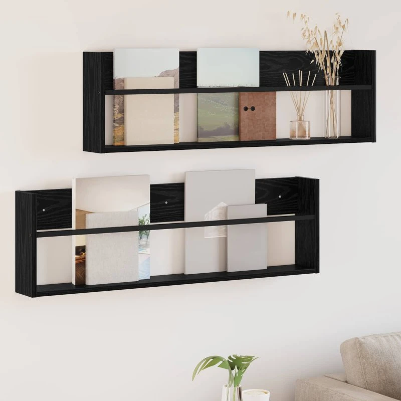 vidaXL Magasin Rack 2 stk, Sort, 100 x 12 x 30 cm, Konstrueret Træ
