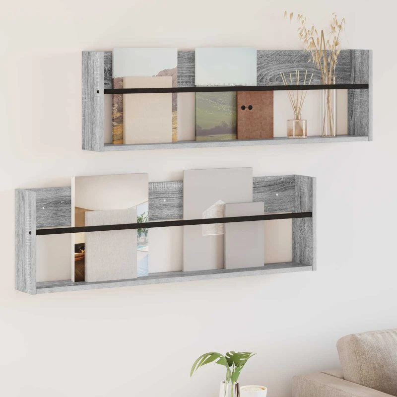 vidaXL Magasin Rack 2 stk Grå Sonoma 100 x 12 x 30 cm Konstrueret Træ