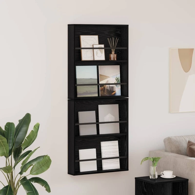 vidaXL Magasin Rack 2 stk, Sort, 60 x 12 x 70 cm, Konstrueret Træ