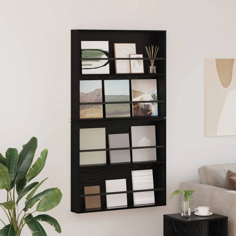 vidaXL Magasin Rack 2 stk, Sort, 80 x 12 x 70 cm, Konstrueret træ