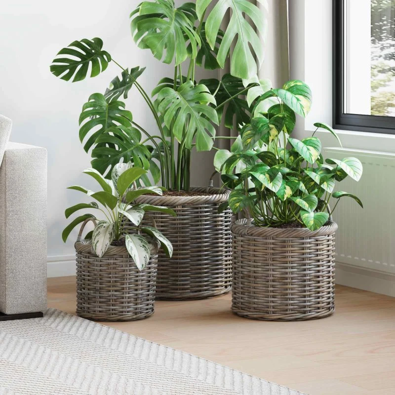 vidaXL Plantekurv med opbevaring 3 stk Grå Kubu rattan