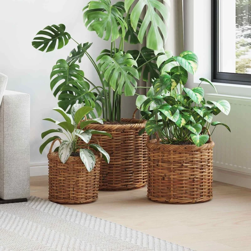 vidaXL Plantekurv med opbevaring 3 stk Brun Kubu rattan