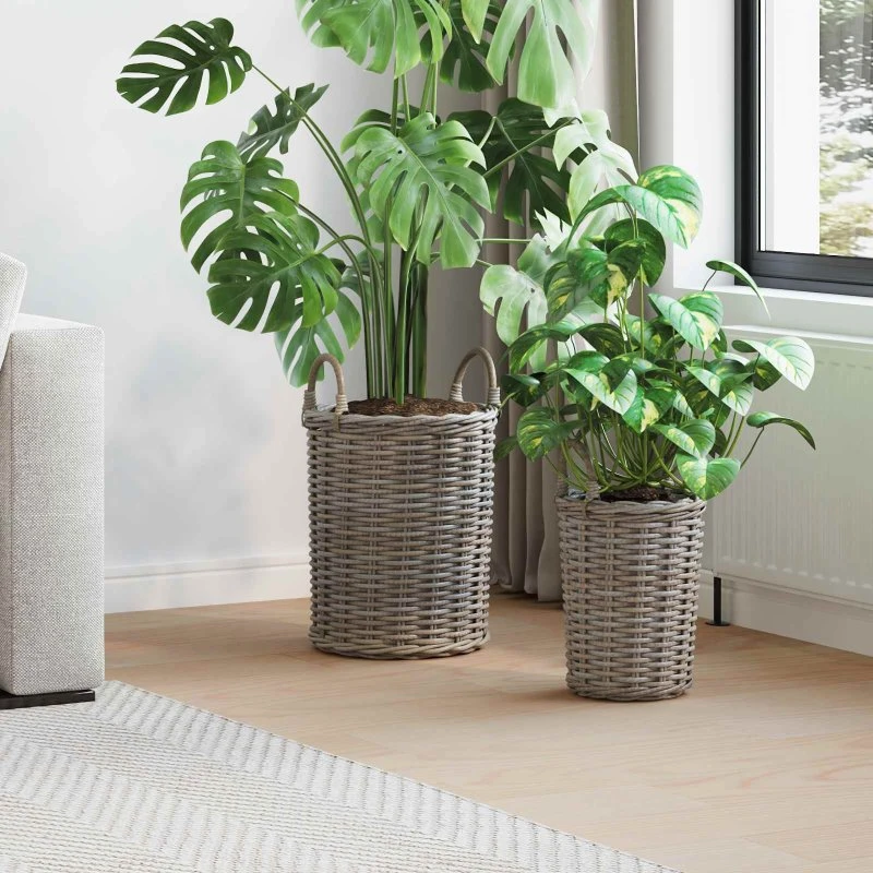 vidaXL Planter Kurv med Opbevaring 2 stk Grå Kubu Rattan