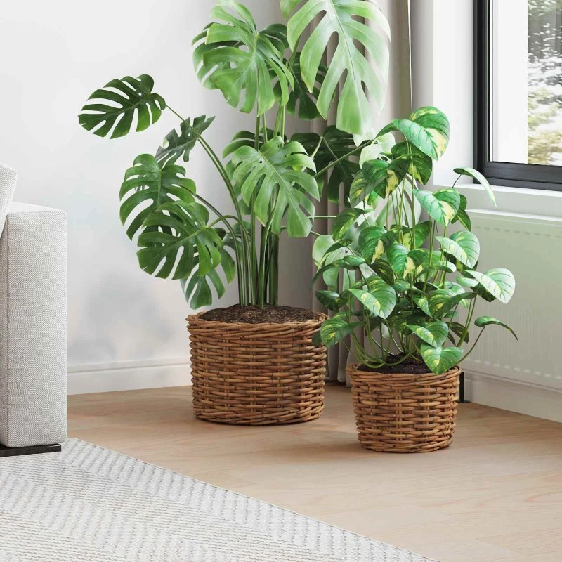 vidaXL Plantekurv med opbevaring 2 stk Brun Kubu rattan