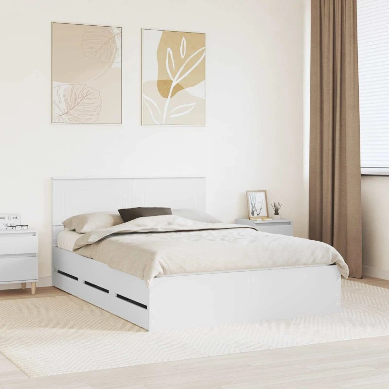 vidaXL Sengestel med skuffe Hvid 160 x 200 cm Ingeniørtræ